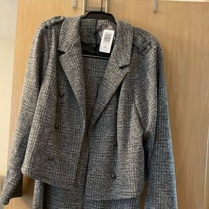 Double Knit Grey Military Crop Jacket with pencil midi